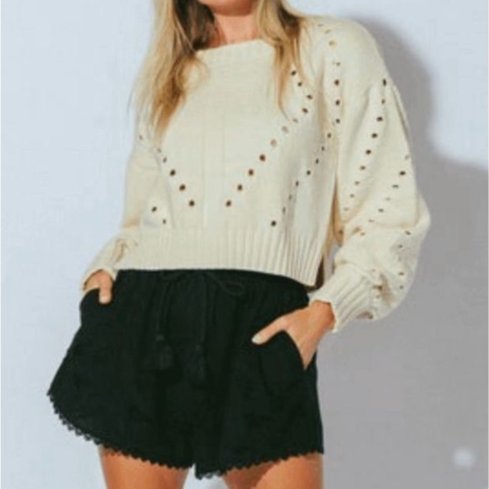 Cleobella Delaney NWT cropped puff sleeve organic cotton sweater size L - Picture 2 of 10